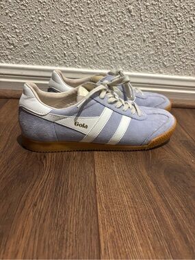Gola Suede Trainers in light blue and White with Gum Sole